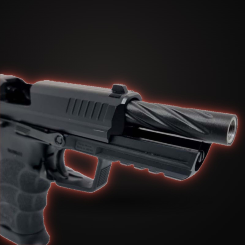 Cañón fijo HK45 con TDC montado en la réplica