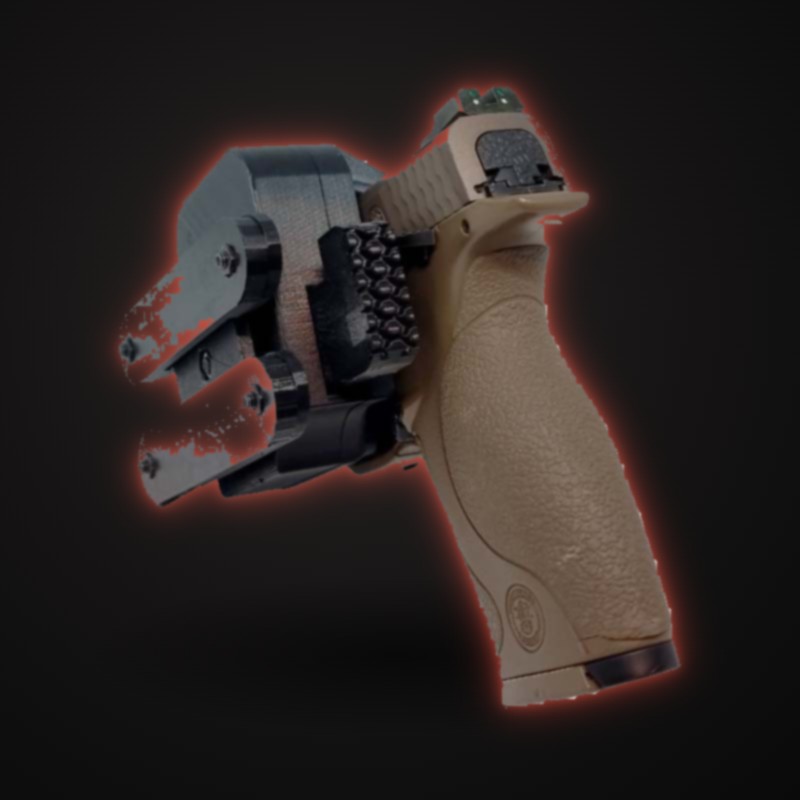 Smith & Wesson M&P9 enfundada vista trasera con soporte