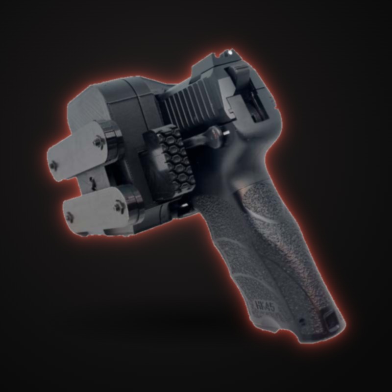 Funda de extracción rápida HK45 vista por detrás con la pistola enfundada